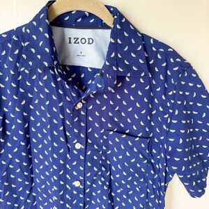 IZOD COOL FX Blue Short Sleeve Casual Button WATERMELON Shirt Men’s Small‎